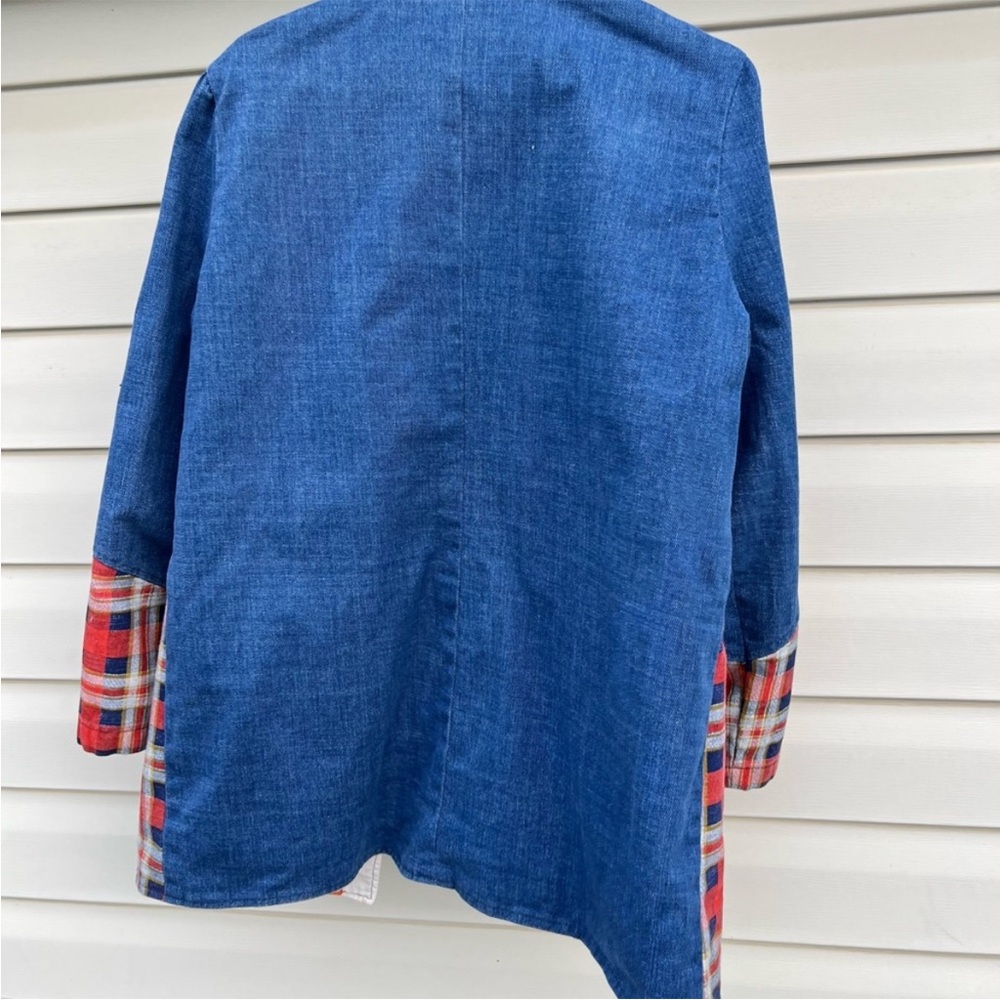 Denim & Red Plaid Open Front Women's Jacket - Picture 10 of 16